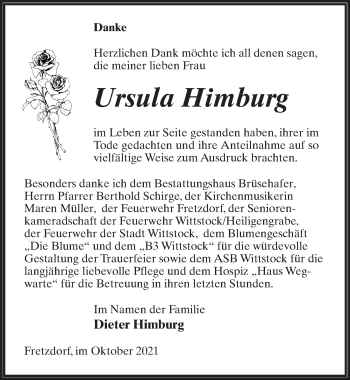 Traueranzeige von Ursula Himburg von Märkischen Allgemeine Zeitung