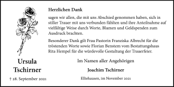 Traueranzeige von Ursula Tschirner von Göttinger Tageblatt