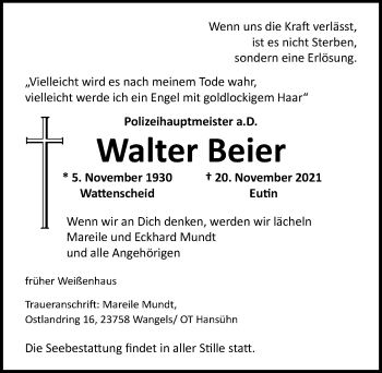 Traueranzeige von Walter Beier von Lübecker Nachrichten