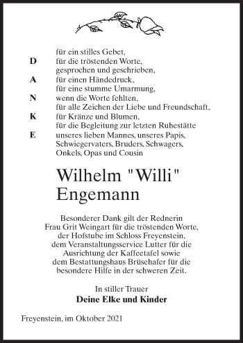 Traueranzeige von Wilhelm Engemann von Märkischen Allgemeine Zeitung