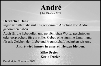 Traueranzeige von André  von Lübecker Nachrichten