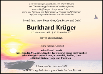 Traueranzeige von Burkhard Krüger von Ostsee-Zeitung GmbH