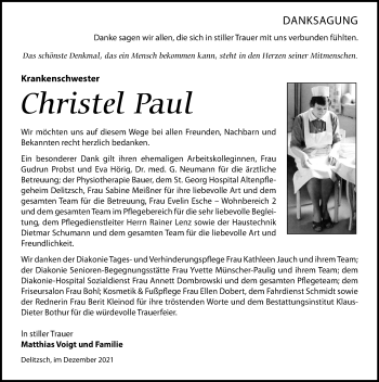 Traueranzeige von Christel Paul von Leipziger Volkszeitung