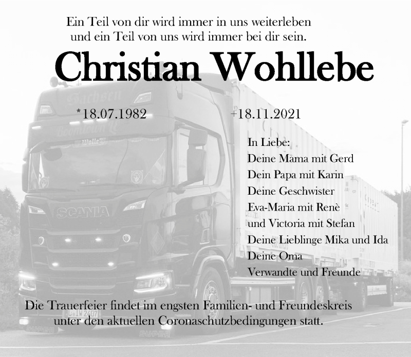  Traueranzeige für Christian Wohllebe vom 04.12.2021 aus Leipziger Volkszeitung