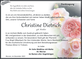 Traueranzeige von Christine Dietrich von Leipziger Volkszeitung