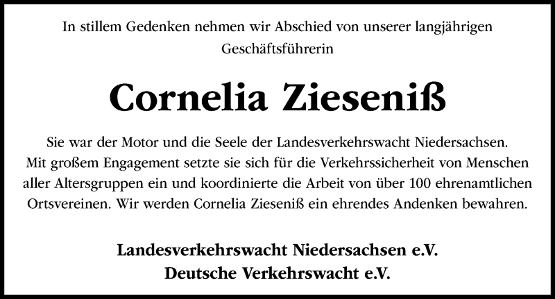  Traueranzeige für Cornelia Zieseniß vom 03.12.2021 aus Hannoversche Allgemeine Zeitung/Neue Presse