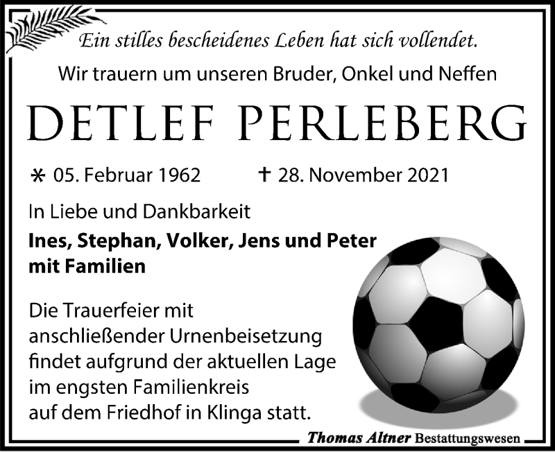  Traueranzeige für Detlef Perleberg vom 04.12.2021 aus Leipziger Volkszeitung