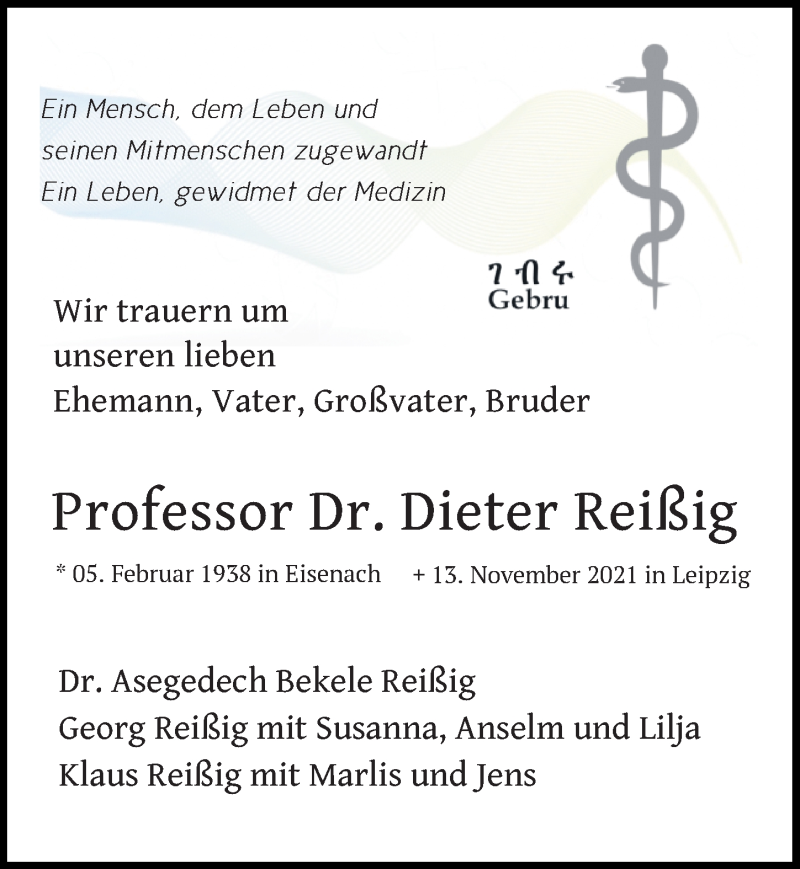  Traueranzeige für Prof. Dr. Dieter Reißig vom 11.12.2021 aus Leipziger Volkszeitung