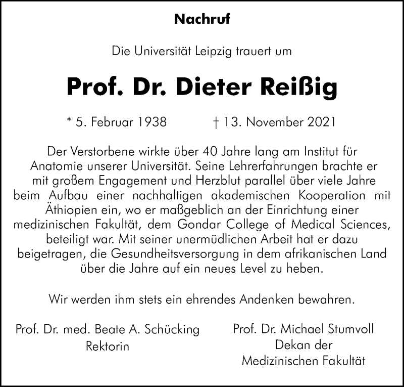  Traueranzeige für Prof. Dr. Dieter Reißig vom 04.12.2021 aus Leipziger Volkszeitung