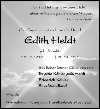 Traueranzeige von Edith Heldt von Kieler Nachrichten