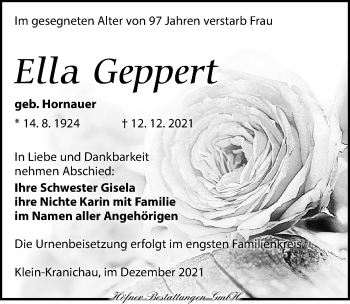 Traueranzeige von Ella Geppert von Torgauer Zeitung