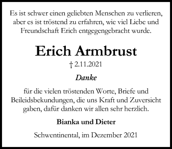 Traueranzeige von Erich Armbrust von Kieler Nachrichten