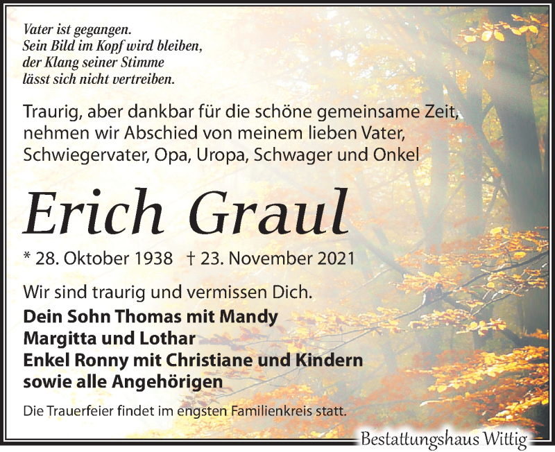  Traueranzeige für Erich Graul vom 04.12.2021 aus Leipziger Volkszeitung