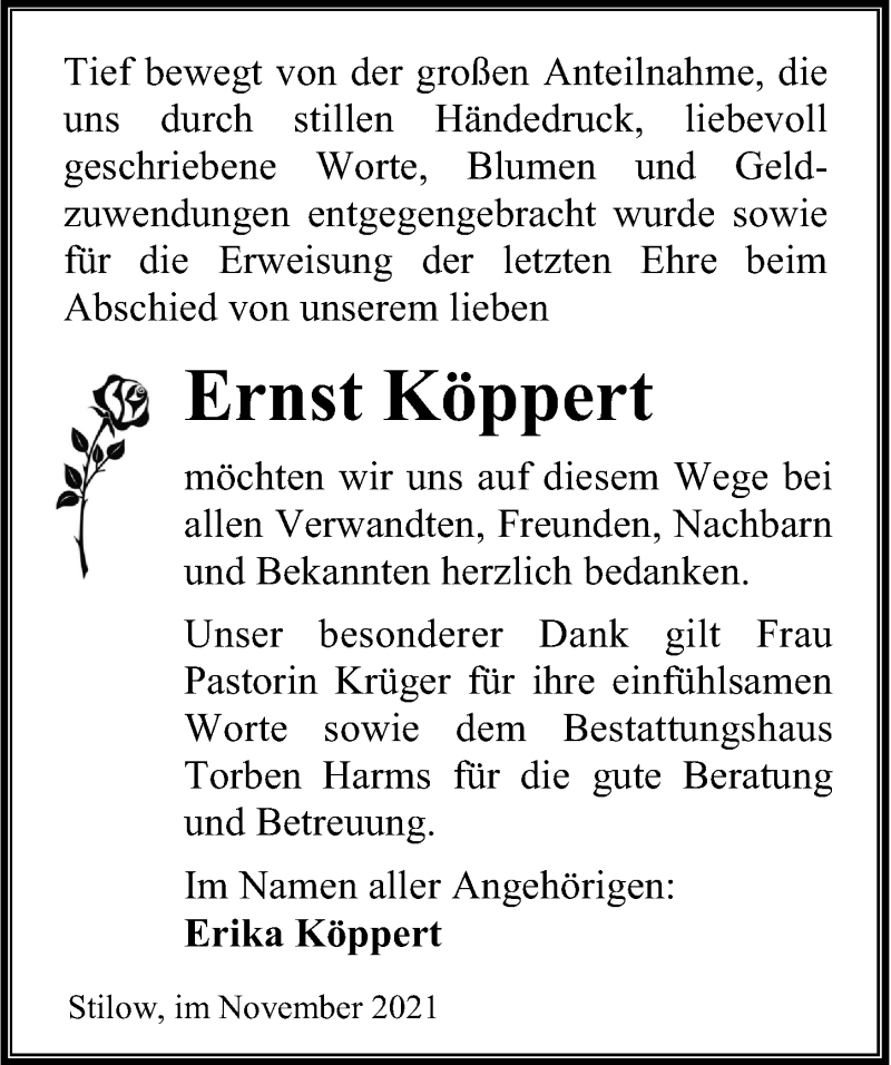  Traueranzeige für Ernst Köppert vom 04.12.2021 aus Ostsee-Zeitung GmbH