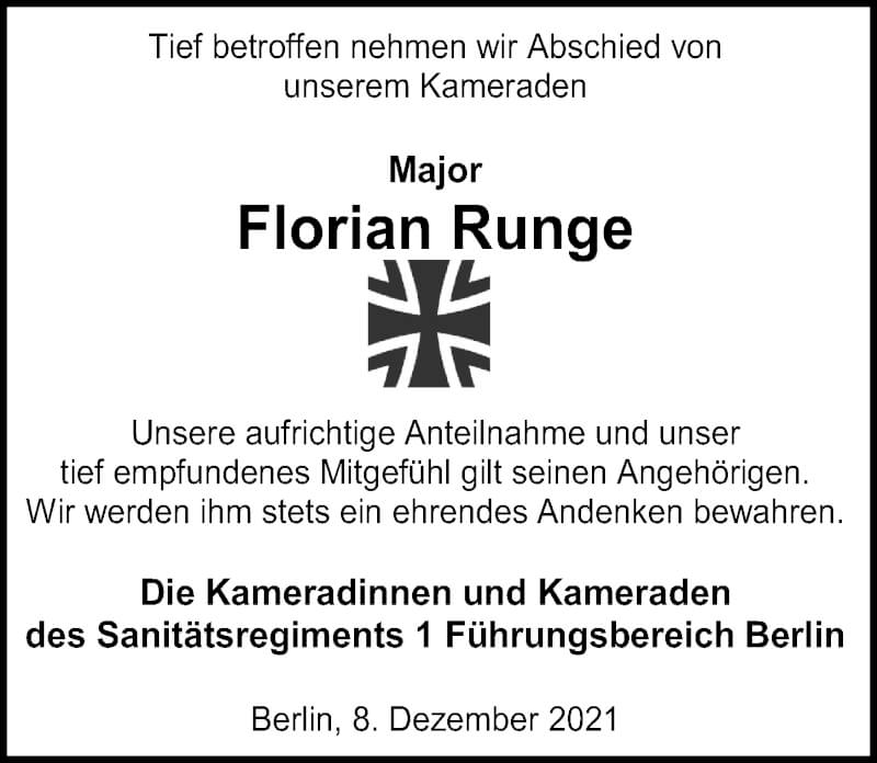 Traueranzeige für Florian Runge vom 11.12.2021 aus Hannoversche Allgemeine Zeitung/Neue Presse