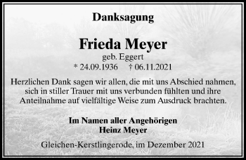 Traueranzeige von Frieda Meyer von Göttinger Tageblatt