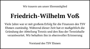 Traueranzeige von Friedrich-Wilhelm Voß von Aller Zeitung