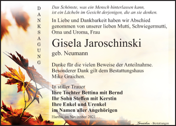 Traueranzeige von Gisela Jaroschinski von Leipziger Volkszeitung