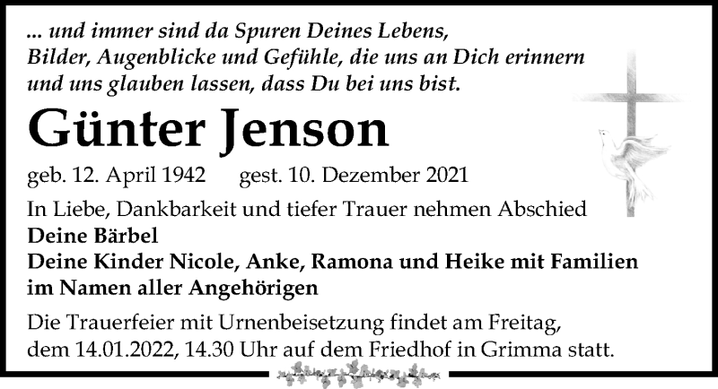  Traueranzeige für Günter Jenson vom 18.12.2021 aus Leipziger Volkszeitung