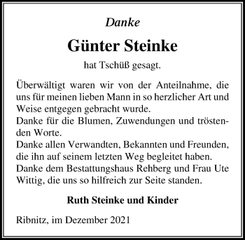 Traueranzeige von Günter Steinke von Ostsee-Zeitung GmbH