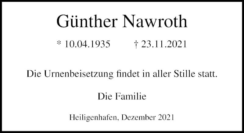  Traueranzeige für Günther Nawroth vom 18.12.2021 aus Lübecker Nachrichten