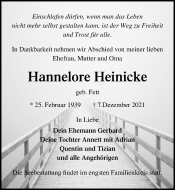 Traueranzeige von Hannelore Heinicke von Lübecker Nachrichten