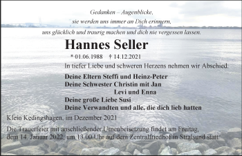 Traueranzeige von Hannes Seller von Ostsee-Zeitung GmbH