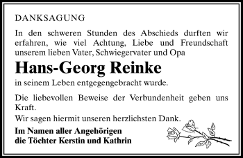 Traueranzeige von Hans-Georg Reinke von Leipziger Volkszeitung