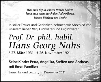 Traueranzeige von Hans Georg Nuhs von Leipziger Volkszeitung