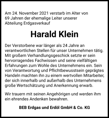 Traueranzeige von Harald Klein von Hannoversche Allgemeine Zeitung/Neue Presse