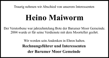 Traueranzeige von Heino Maiworm von Peiner Allgemeine Zeitung