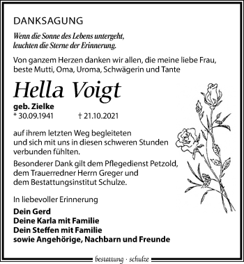 Traueranzeige von Hella Voigt von Leipziger Volkszeitung