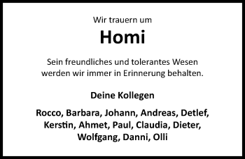 Traueranzeige von Homi  von Lübecker Nachrichten