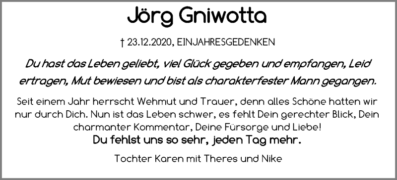  Traueranzeige für Jörg Gniwotta vom 23.12.2021 aus Ostsee-Zeitung GmbH