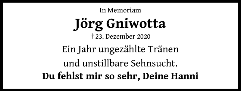  Traueranzeige für Jörg Gniwotta vom 23.12.2021 aus Ostsee-Zeitung GmbH