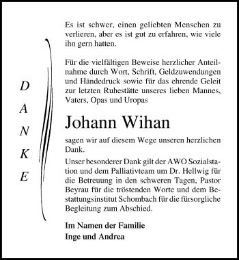 Traueranzeige von Johann Wihan von Ostsee-Zeitung GmbH