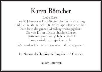 Traueranzeige von Karen Böttcher von Kieler Nachrichten