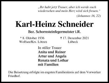 Traueranzeige von Karl-Heinz Schneider von Lübecker Nachrichten