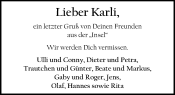 Traueranzeige von Karli  von Peiner Allgemeine Zeitung