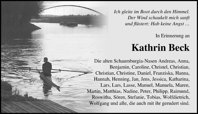  Traueranzeige für Kathrin Beck vom 31.12.2021 aus Schaumburger Nachrichten