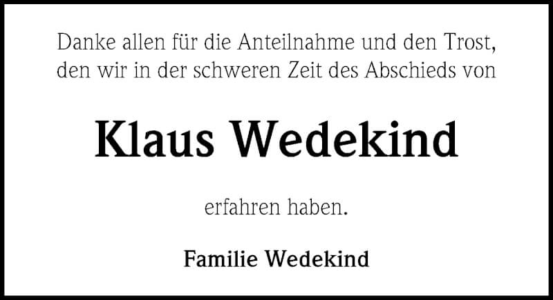  Traueranzeige für Klaus Wedekind vom 11.12.2021 aus Hannoversche Allgemeine Zeitung/Neue Presse