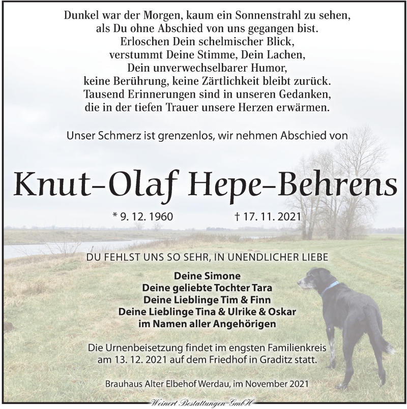  Traueranzeige für Knut-Olaf Hepe-Behrens vom 04.12.2021 aus Torgauer Zeitung