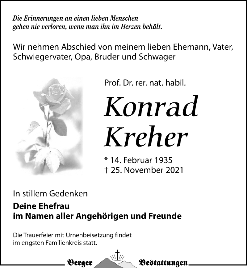  Traueranzeige für Konrad Kreher vom 04.12.2021 aus Leipziger Volkszeitung