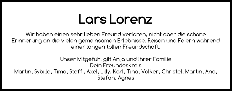  Traueranzeige für Lars Lorenz vom 05.12.2021 aus Lübecker Nachrichten