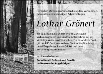 Traueranzeige von Lothar Grönert von Leipziger Volkszeitung