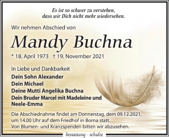 Traueranzeige von Mandy Buchna von Leipziger Volkszeitung