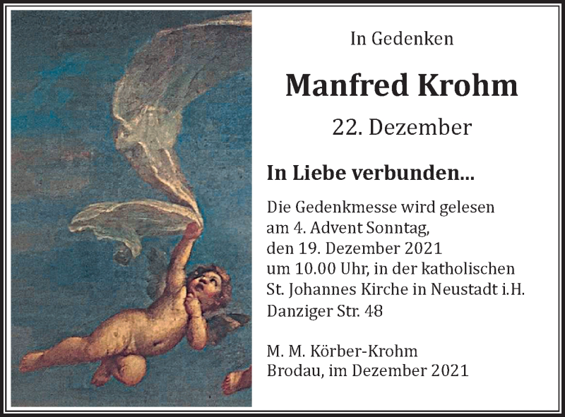  Traueranzeige für Manfred Krohm vom 17.12.2021 aus Lübecker Nachrichten