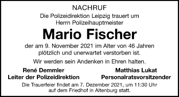 Traueranzeige von Mario Fischer von Leipziger Volkszeitung