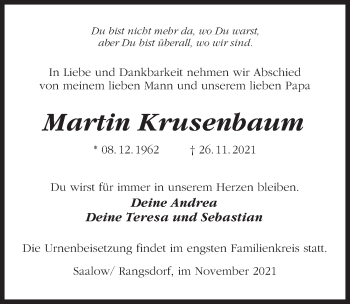 Traueranzeige von Martin Krusenbaum von Märkischen Allgemeine Zeitung