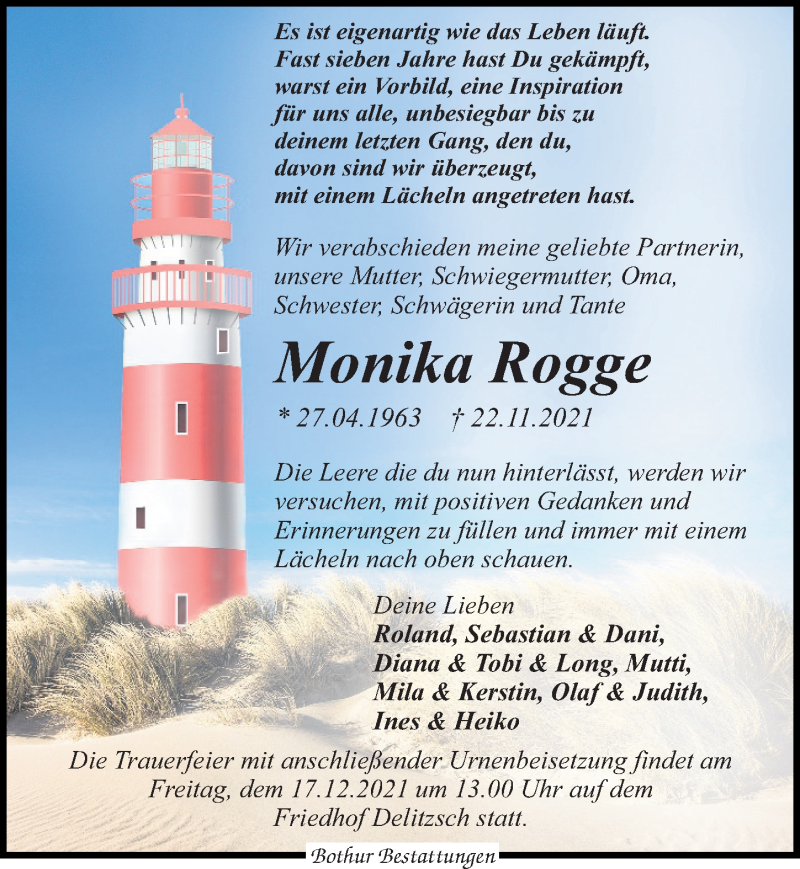  Traueranzeige für Monika Rogge vom 04.12.2021 aus Leipziger Volkszeitung
